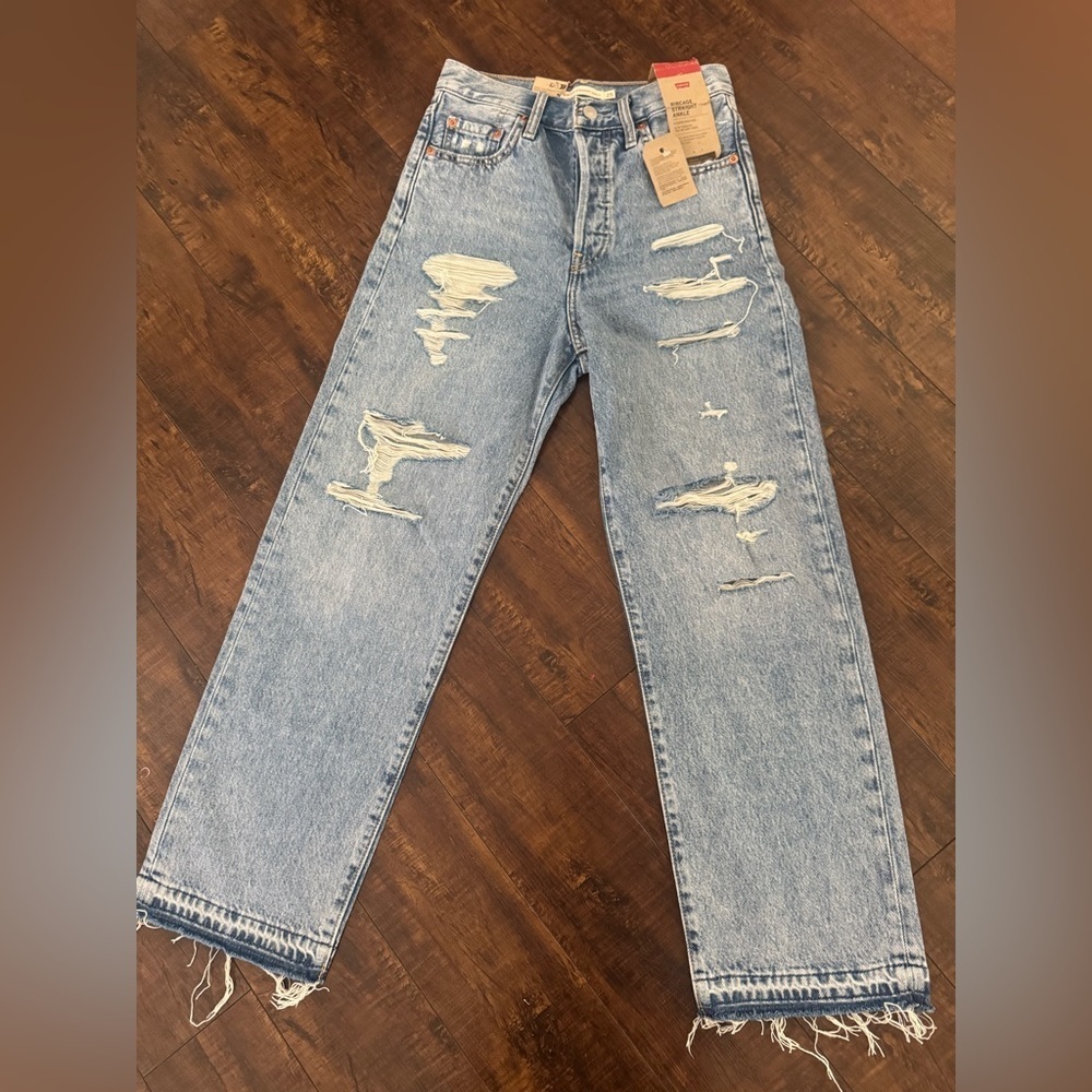 Levi's Light Blue Ripped Wide Leg Jeans - Picture 3 of 7